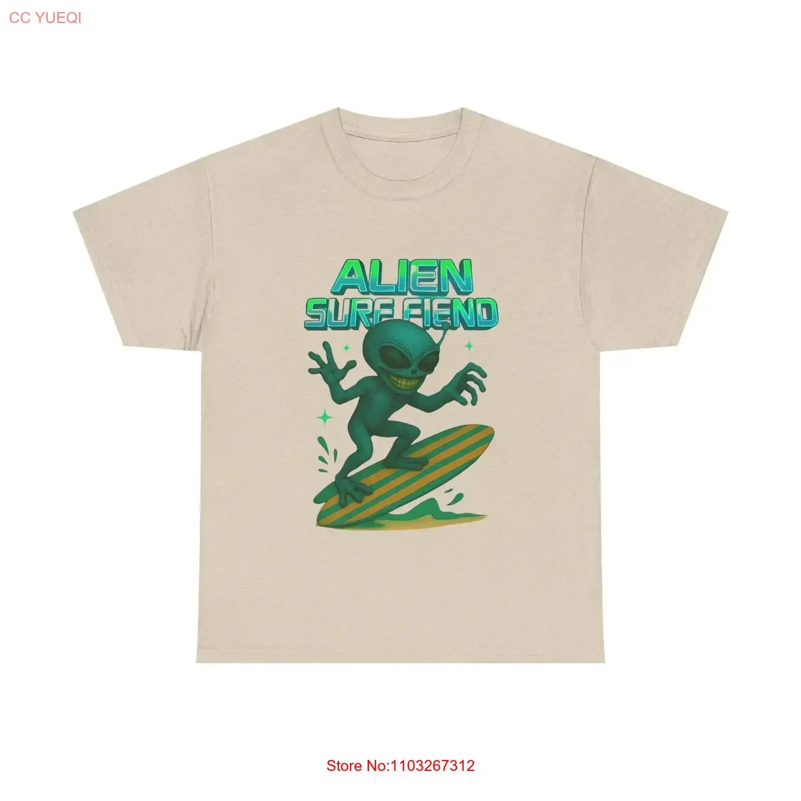 Camiseta Alien Surf Fiend, diseño OVNI, surf, olas, divertido, surfista, amante del océano, estilo vintage, lavado, para hombre, suave, cómoda, a la moda
