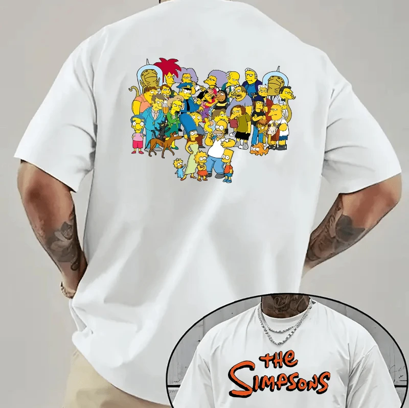 Summer Men's Simpsons Casual Short-sleeved T-shirt - Classic Cartoon Print Patterns and Text - Round-neck Short-sleeved Top