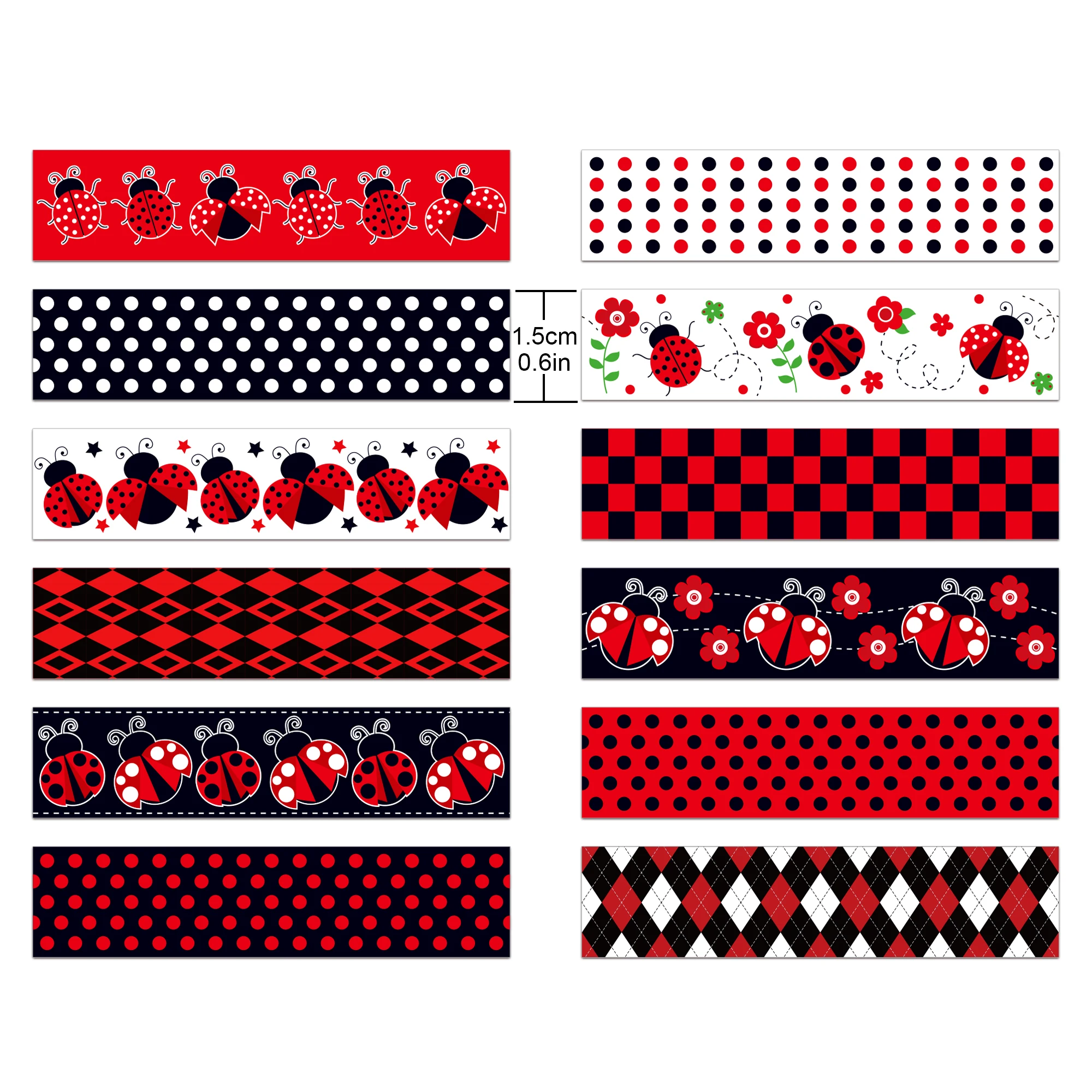 12 Rollen Cartoon Marienkäfer Insekt Blumen Design Washi Tape Set Masking Tape Handbuch Materialien Geburtstag Baby Shower Party Supplies – Detail 1