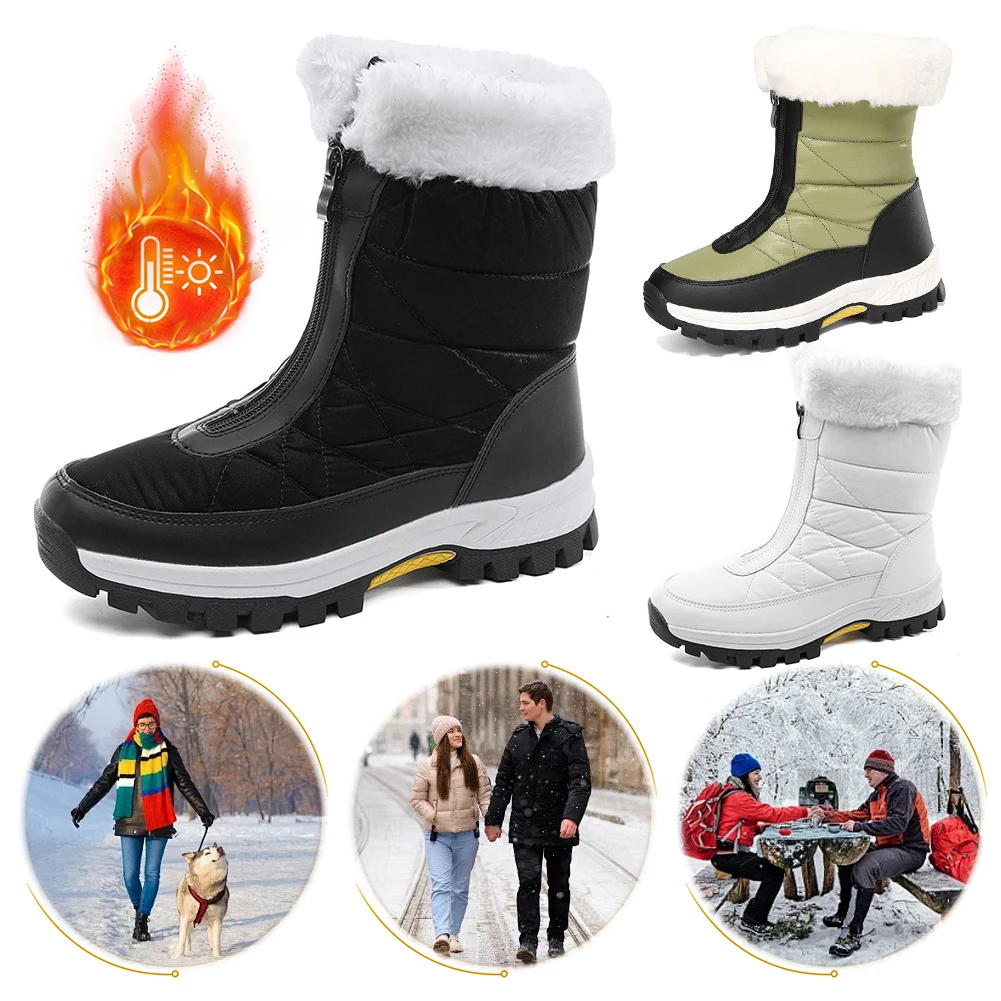 Womens High-Top Snow Boots Fur Lined Walking Boots Waterproof Non-Slip Minimalist Barefoot Sneakers Warm Ankle Boots For Outdoor