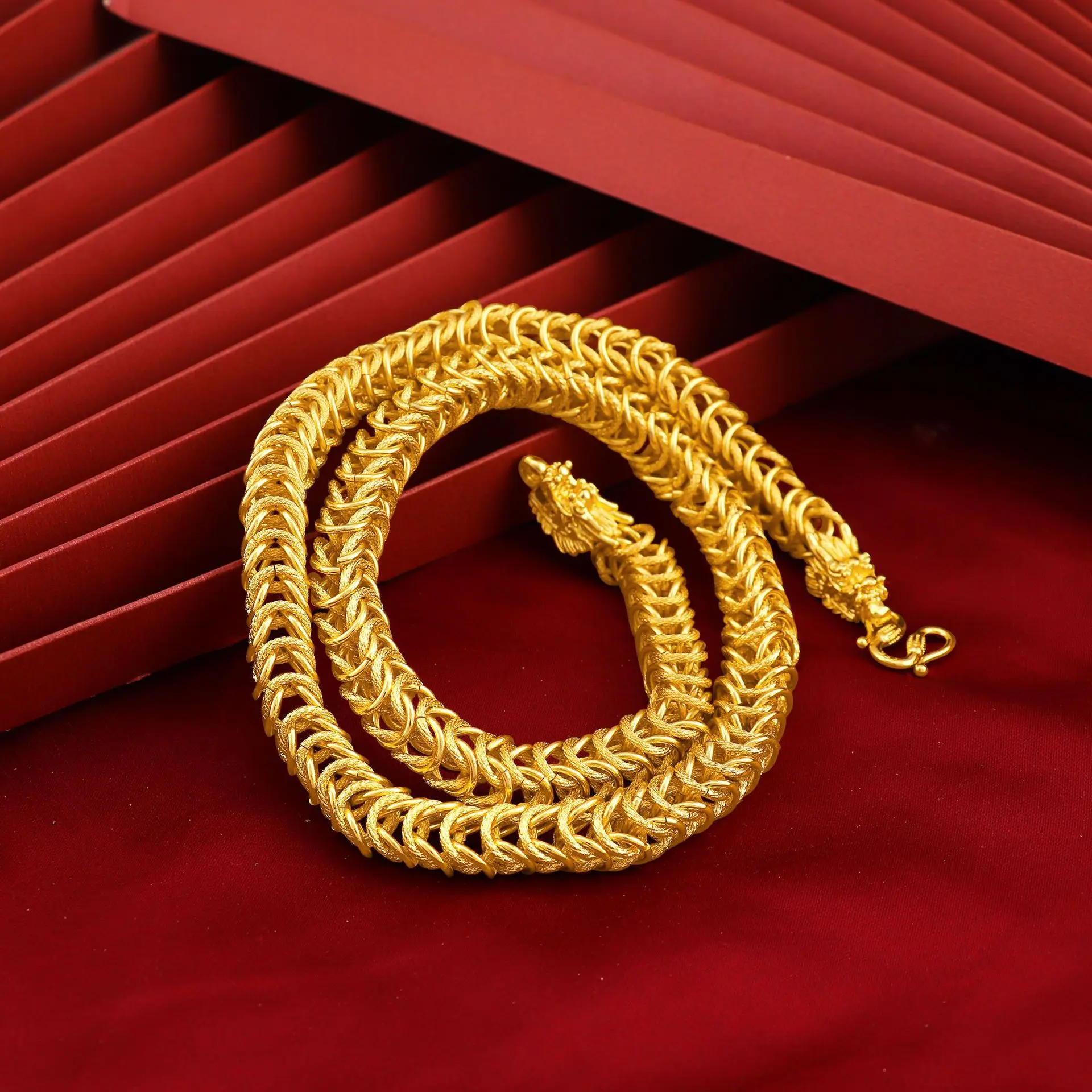 

Hip Hop 24k Gold Plated Zodiac Dragon Men's Cuban Chain Jewelry Gift