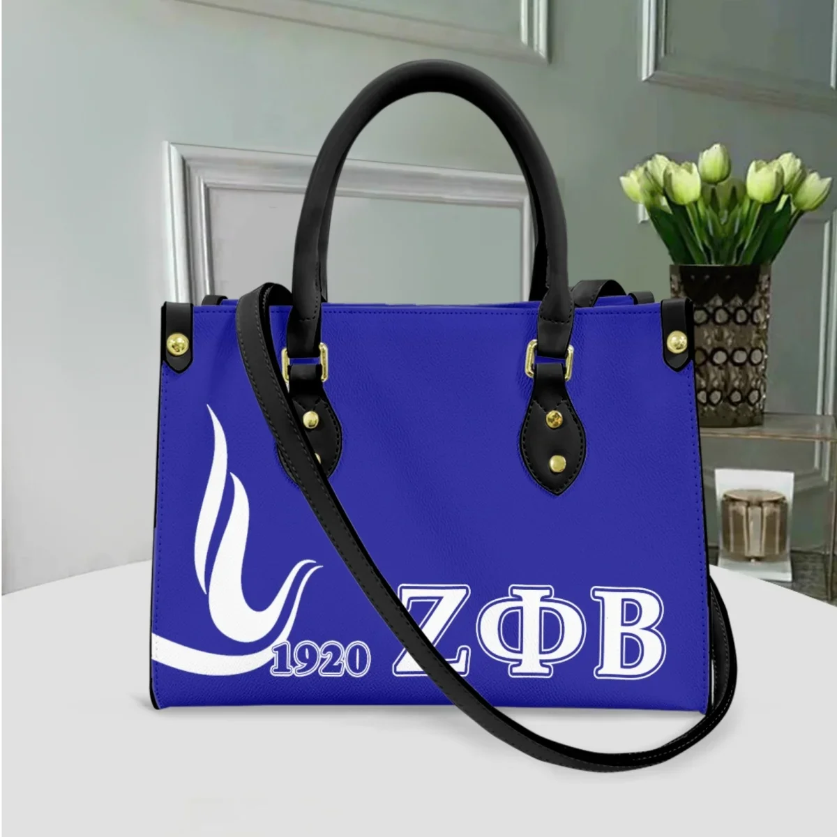 Zeta Phi Beta Printed PU Leather Cross Body Bags Top Handle Girls Party Sorority Casual Clutch Fashion Trendy Messenger Bags