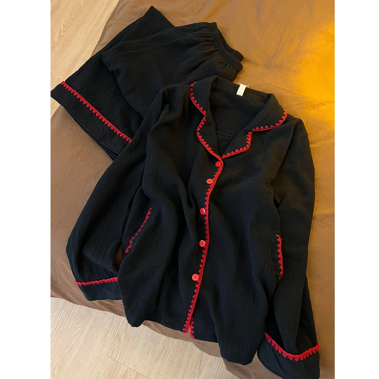 

Cloud Cotton Sleepwear Leisure Home Clothes Youth Loose Fit Long Sleeve Button up Cardigan Style Wearable Outdoors Pajamas