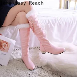 Botas cálidas hasta la rodilla para mujer, zapatos de nieve con plataforma y cuñas, sin cordones, color blanco, negro y rosa, invierno, 2023