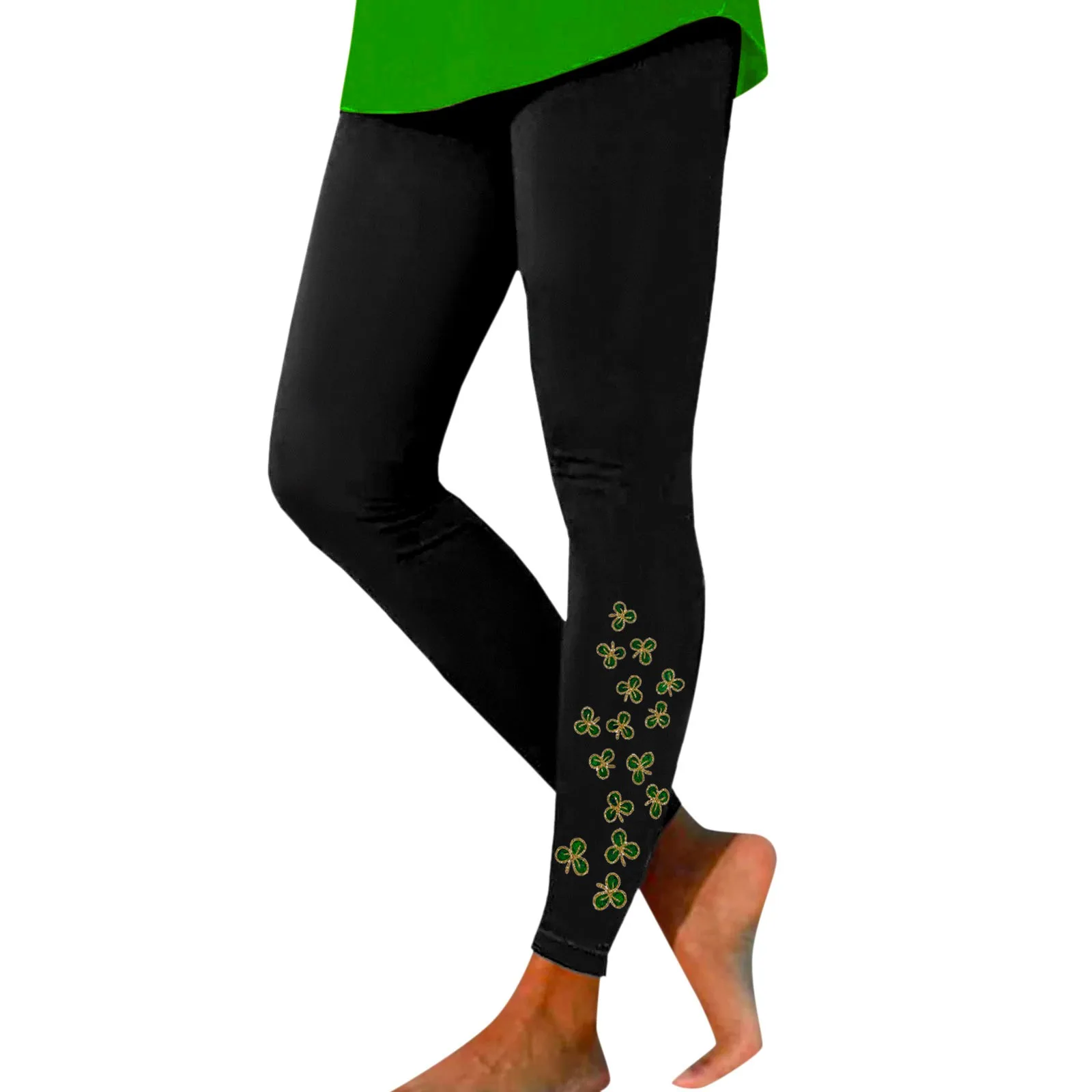 

St. Patrick's Day Leggings For Women Workout Out Leggings St Pa Day Print Color Block Graphic Green Carnival Festival