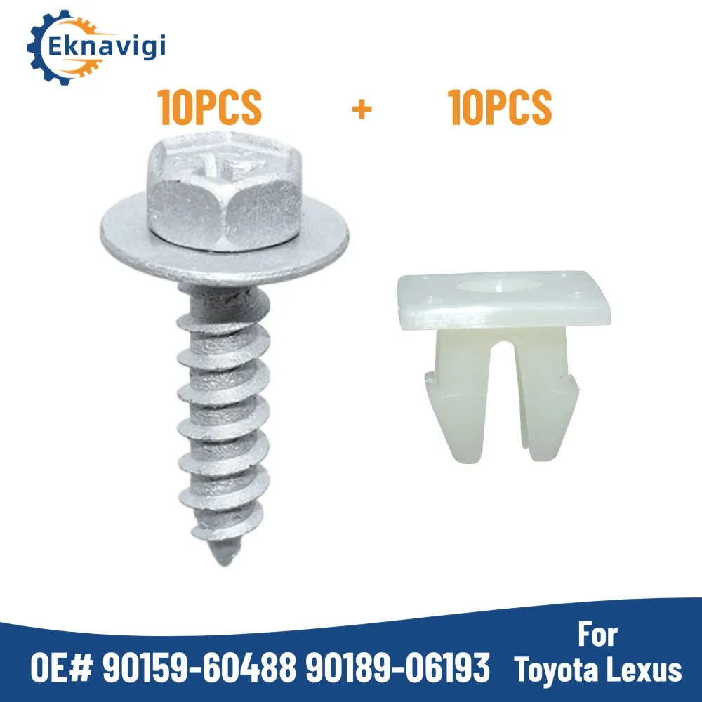10 Sets 20PCS OE#90189-06193 90159-A0030 90159-60488 Bumper Cover Fender Liner Screw & Grommet Kit for Toyota Lexus