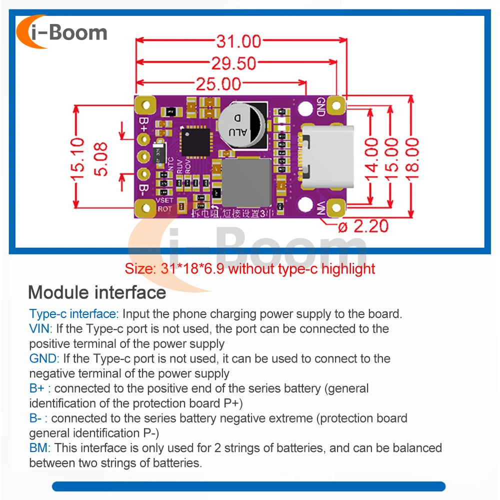 1PCS Wysokiej mocy baterii litowej Płyta ładowania 15W 2S/3S Bms Boost Moduł szybkiego ładowania Typ-C USB OC Szybkie ładowanie