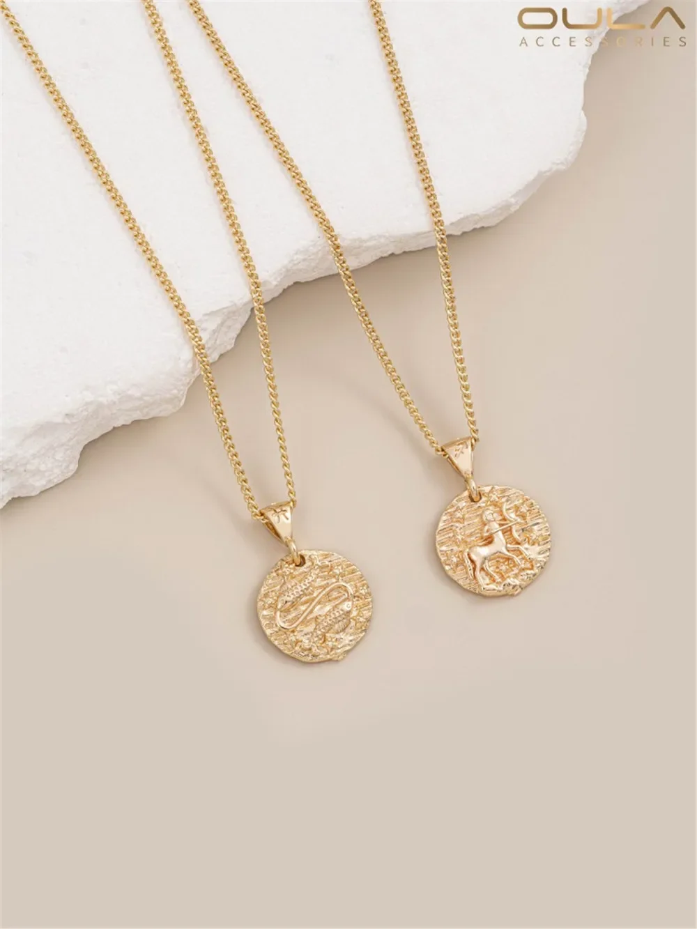 

14K Gold-Color Plated 12 Constellation Pendant Bracelet Necklace Round Brand Pendant Diy Handmade Jewelry Hanging Accessories