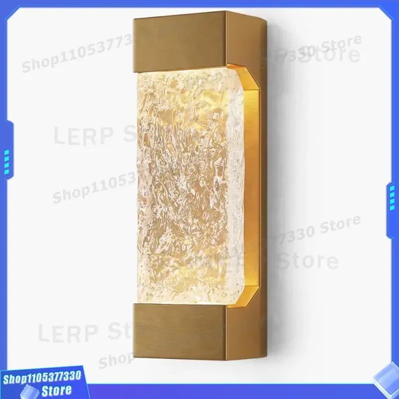 Modern Rectangular Wall Lamp with Water Ripple Glass Shade Luxury Wall Mounted Light Fixture for Bedroom Living Room Hotel