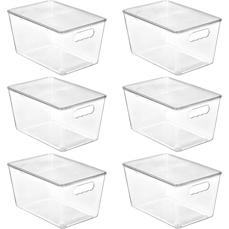 8-Pack Clear Stackable Storage Bins with Lids & Handle Large Plastic Containers for Pantry Kitchen Fridge Bathroom Closet