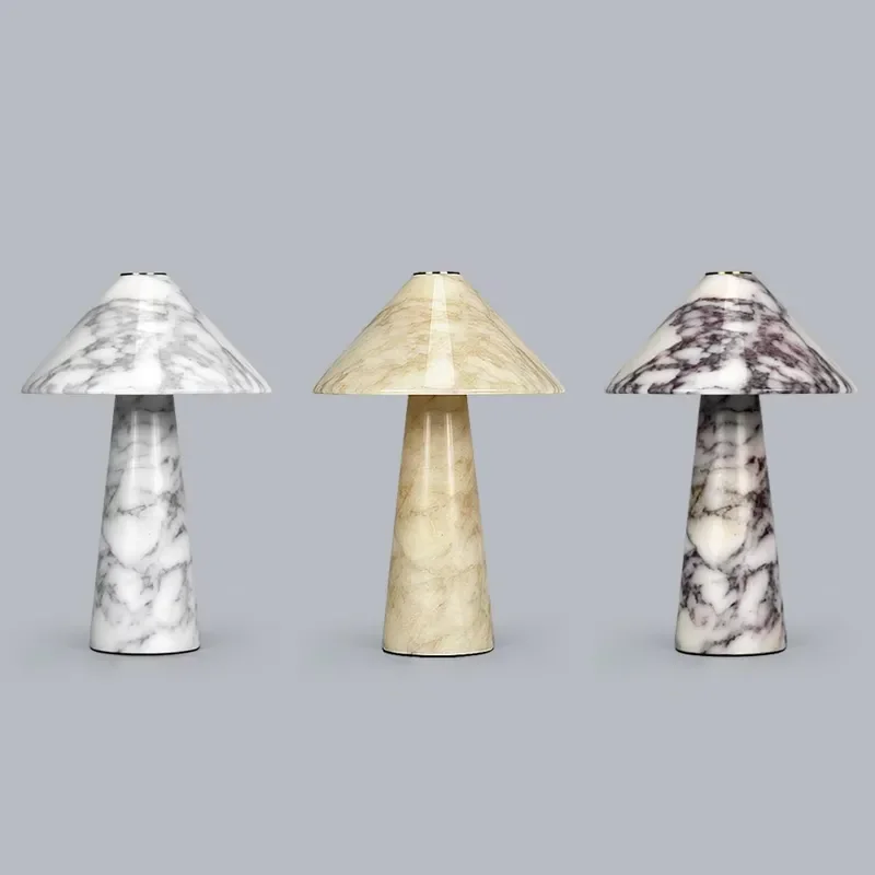 Modern Cordless Marble Mushroom Table Lamp Luxury Night Light For Bedroom Living Room Home Decor Ambient Lighting Fixture