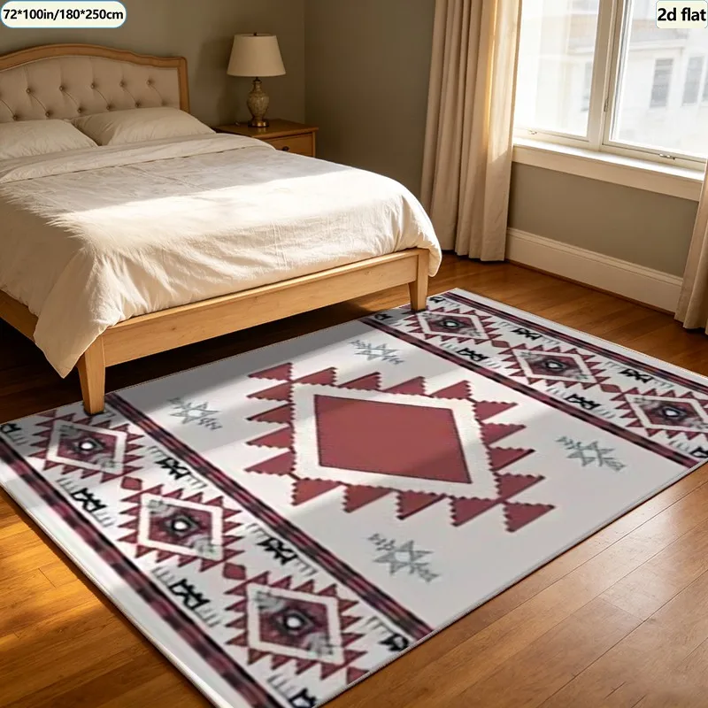 Bohemian Aztec Diamond Border Rug, Vintage Tribal Style Rug, Suitable for Living Room, Bedroom, and Indoor Home Decor