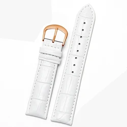 4mm 16mm 18mm 20mm 22mm Rose Gold Watch buckle Genuine Leather Watchband Wristwatches Strap Band White color for Women watches