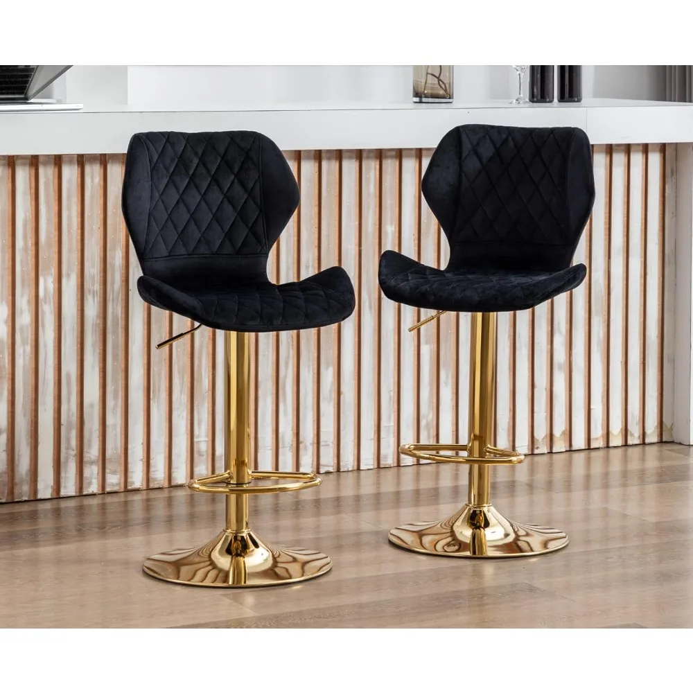 Velvet Bar Stools Set of 2 Counter Height Barstools with Back Swivel Bar Chairs with Gold Base Modern Adjustable Kitchen