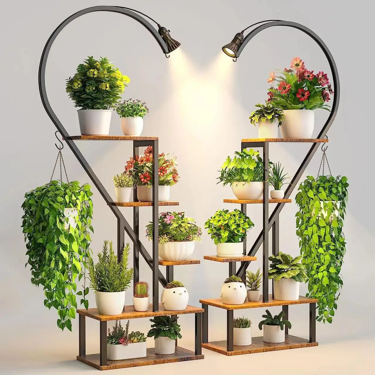

6-Tier Metal Half Heart Shape Ladder Creative Indoor Plant and Flower Stand with Brown Rack for Garden Usepromote sales