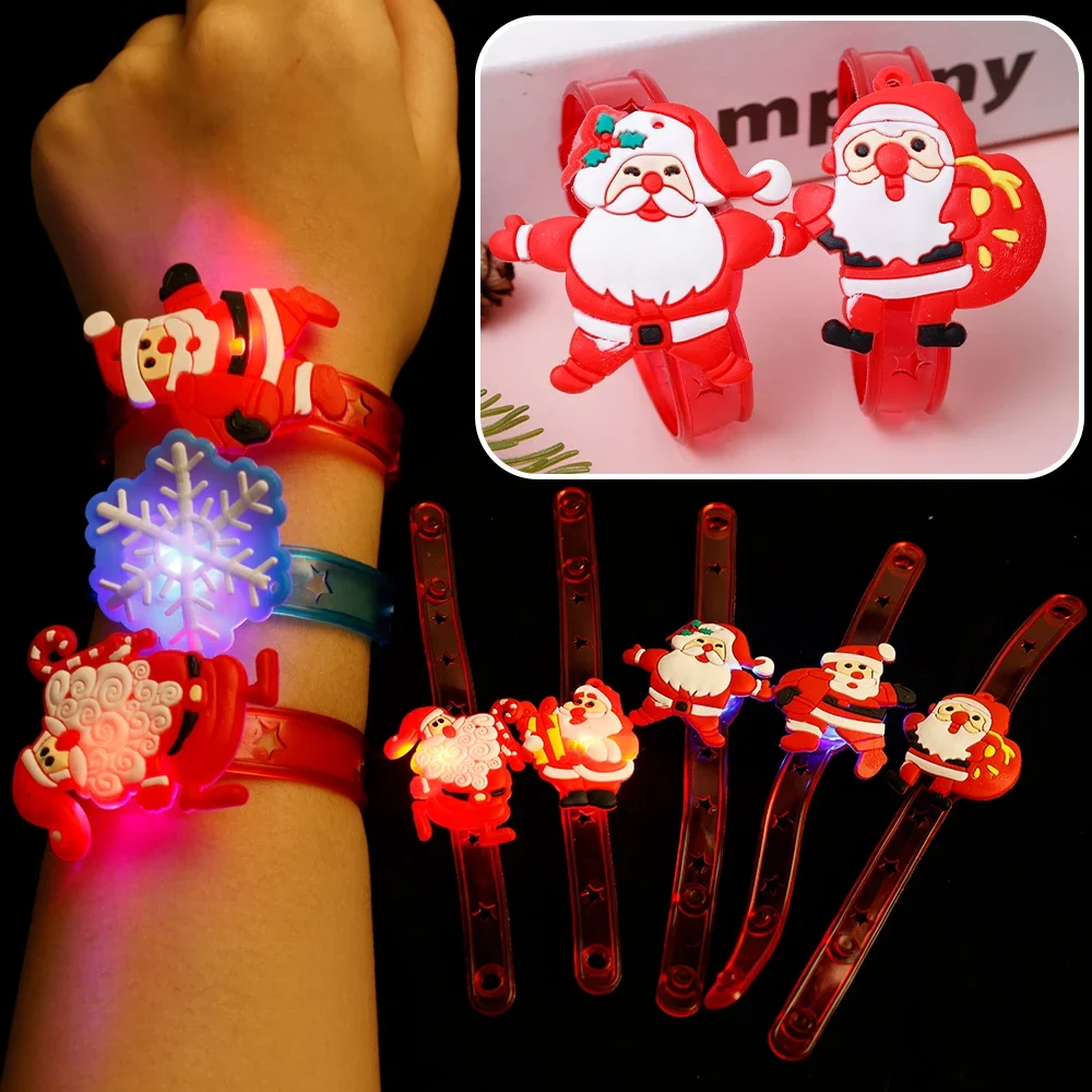 Christmas LED Luminous Bracelet Toy Cartoon Santa Snow Wrist Bands Games Kids Creative Flashing Lights Glow in The Dark Gift