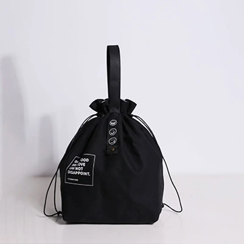 1PC Drawstring Webbing Insulated Lunch Bag Japanese Industrial Style Canvas Picnic Bento Bag