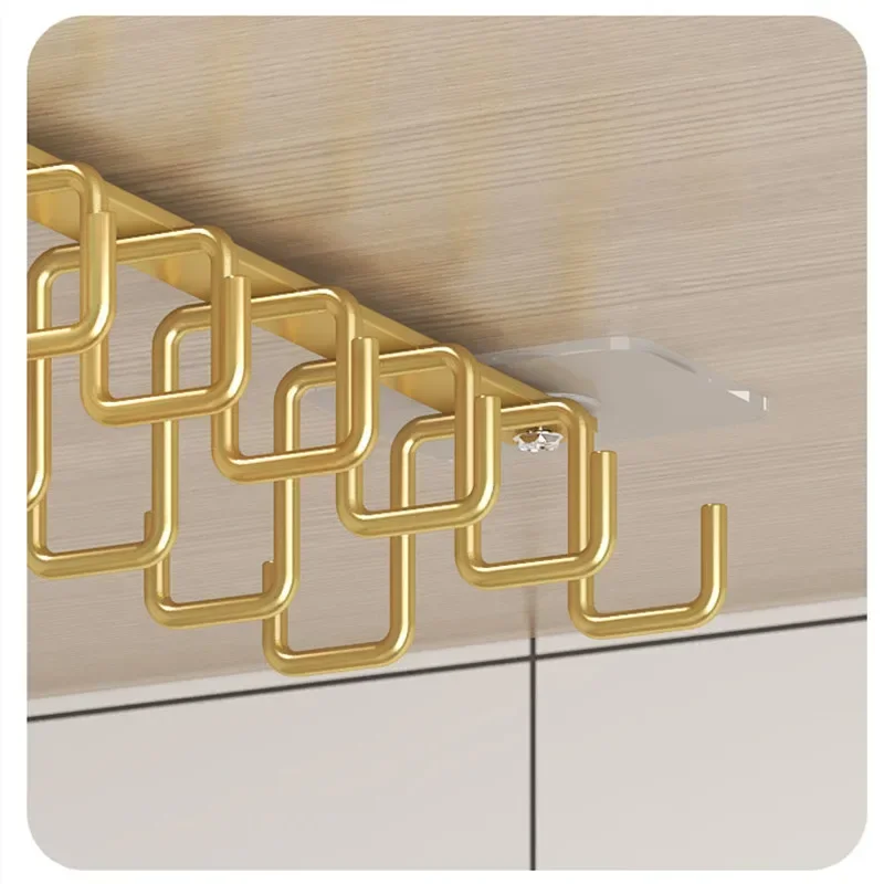 YFY Punch-free Double-row Hooks Kitchen Cupboard Under Shelf Mug Cup Hanger Hook Iron Rack Holder Kitchen Cabinet Organizer 5
