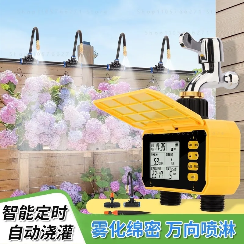 Solar Automatic Irrigation Watering Device, Dual Channel Timed Smart Drip Irrigation System for Home Garden