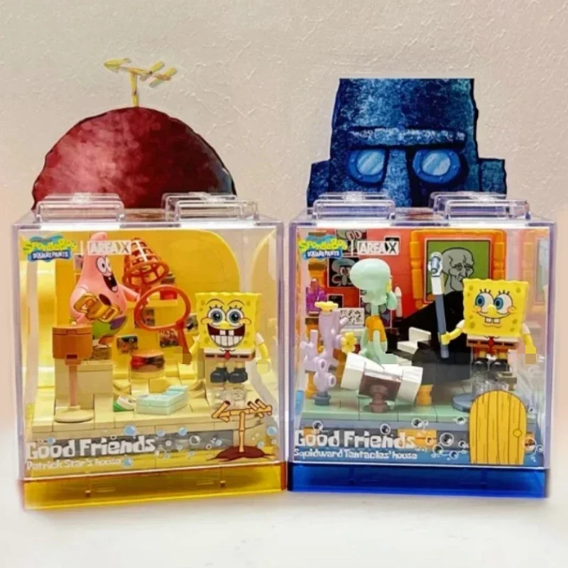 Bob Esponja Série Blocos De Construção Caixa, Bob Esponja, Patrick Estrela, Cascudo, Siri, Lula Molusco Tentáculos, Modelo do quarto, Brinquedo