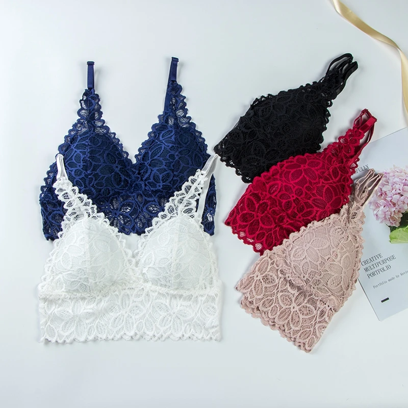 New Arrival Women Push Up Wireless Lace Bra Top Women Fashion Underwear Bralette Three Quarters(3/4 Cup) Sexy Padded Bra