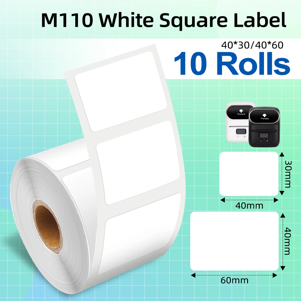 

Phomemo M110 Thermal Adhesive Paper White Paper 40x30mm 40x60mm Thermal Labels Printer Paper Clear Printing BPA Free 5-10 Rolls