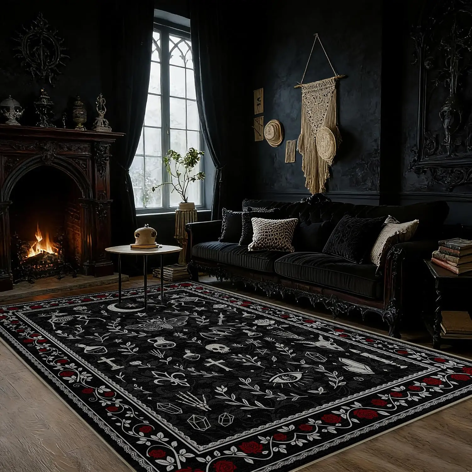 5x7 Large Gothic Dark Academia Area Rug Machine Washable Non Slip Low Pile Victorian Witchy Carpet Floor Mat for Living Room Din