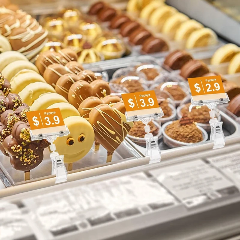 (NEW) 30PCS Clear Sign Clips Plastic Rotatable -Clip Sign Holder Stand For Merchandise Display, Sign Holder Clips