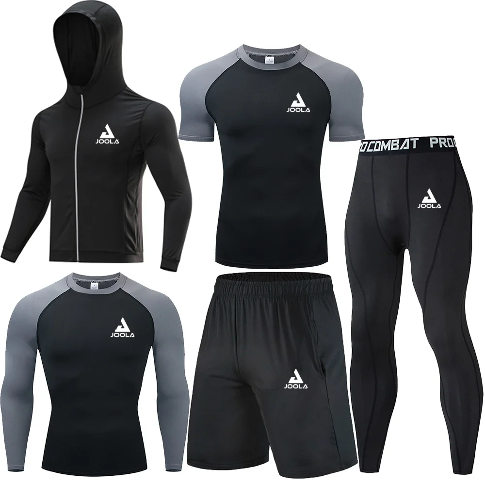 German JOOLA Fitness Suit Set, Men's And Women's Quick Drying Tight Fitting Five Piece Set, Autumn And Winter Training Suit
