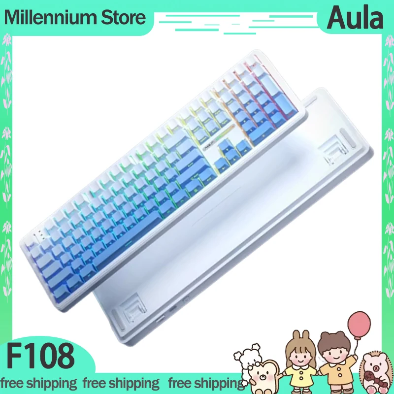 Aula F108Pro Mechanical Keyboard 3Mode 2.4G Bluetooth Wireless Keyboard Custom Keyboard Gaming F108 Pro Keyboard Laptops Gifts