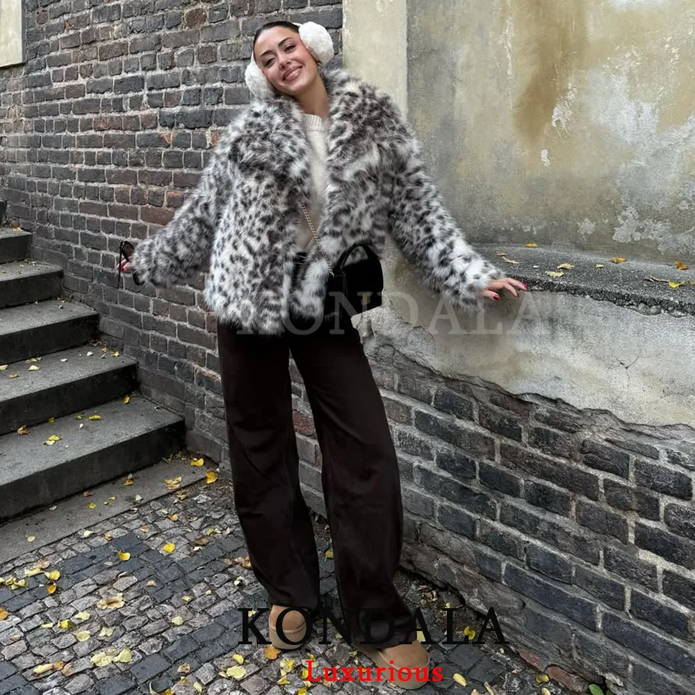 KONDALA سترات نسائية كلاسيكية من الفرو الصناعي بياقة على شكل V وأكمام طويلة معاطف دافئة سميكة موضة خريف وشتاء 2025 ملابس خروج خارجية