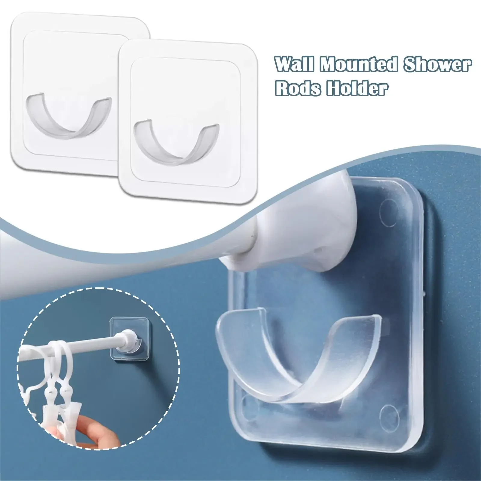 6 Pieces Punch-free Household Telescopic Pole Support Sticker Nail-Free Adjustable Rod Holder Crossbar Wall Hooks Fixing Bracket