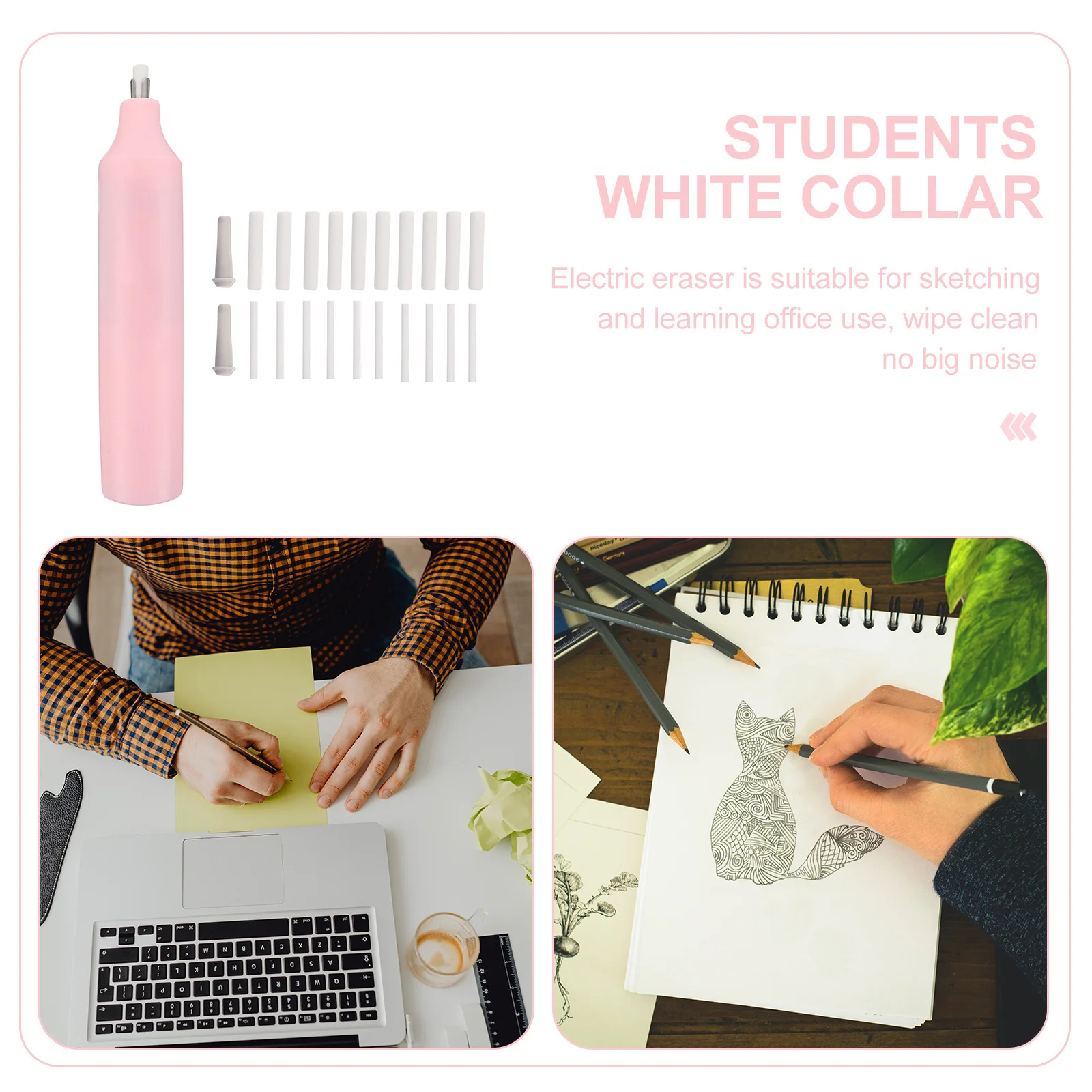 1Set Electric Eraser Smooth Efficient Erasing for Pencil Writing Drawing Painting Portable School Stationery Learning Gift