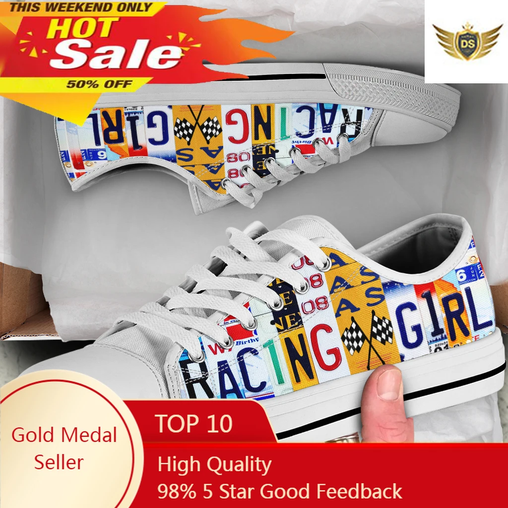 

License Plate Racing Girl White Vulcanized Sneakers Comfortable Shoes Women Autumn Spring Fashion Sneakers