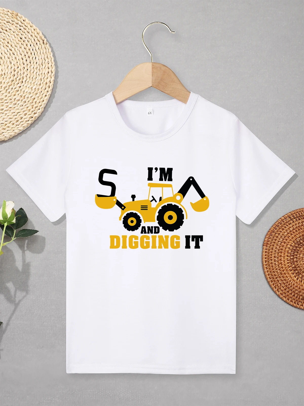 

I'm 5 and Digging It Fun Cute Boys Clothes Cartoon Tops Short Sleeve Kids T Shirt Spring Summer Loose Breathable Sweatshirt