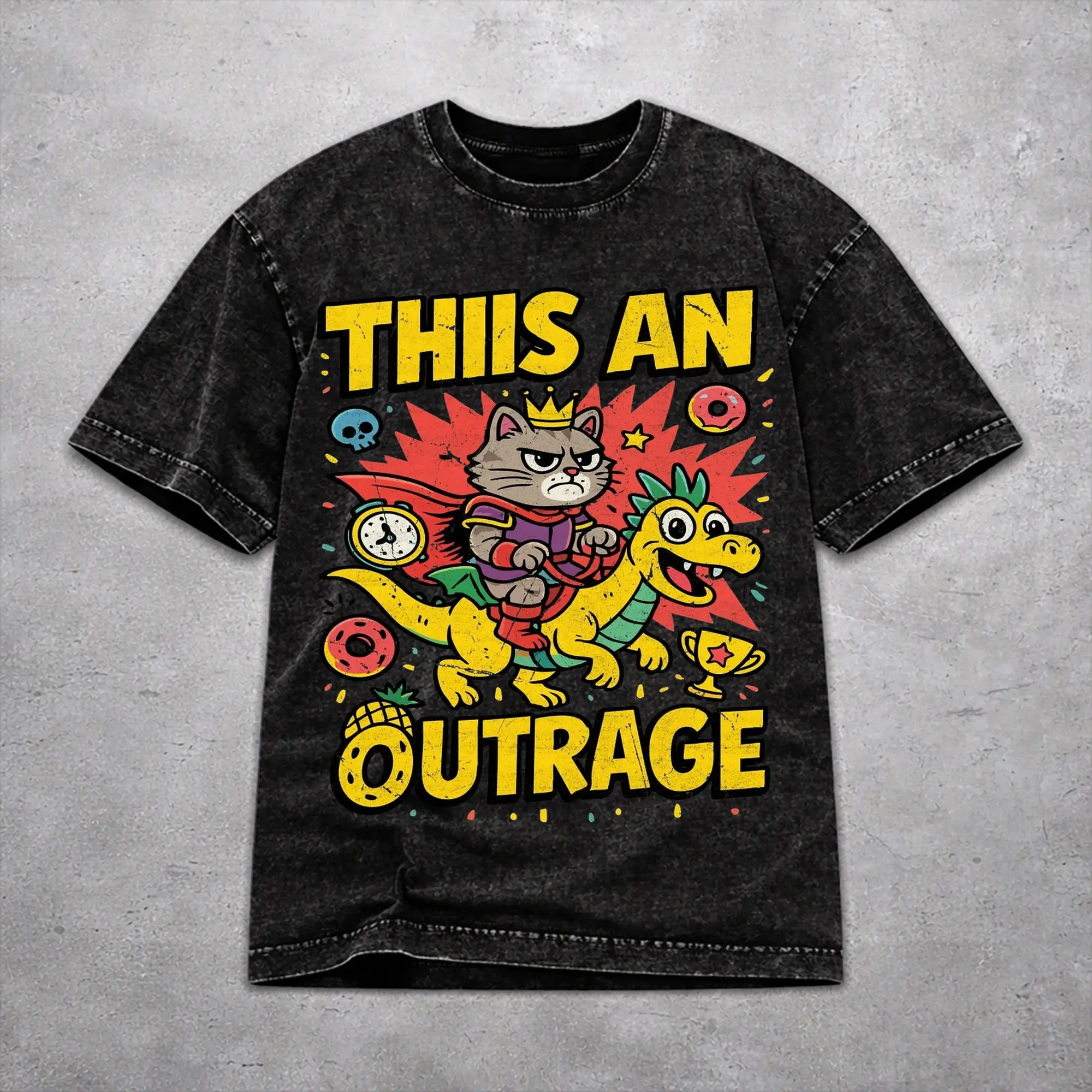 Men Women This Is An Outrage Princess Donut Cat  Shirt Printed Washed Vintage  Fashion T-Shirts