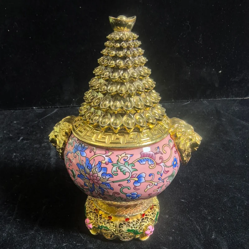 

Antique Old Yuanbao Bottle Painted Craft Company Home Decoration Copper Ornament