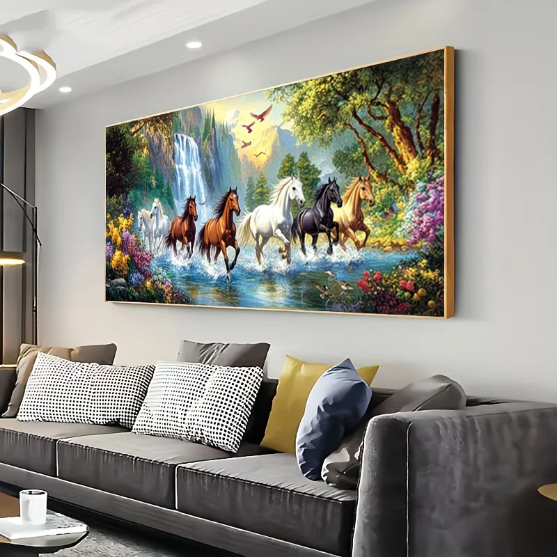 DIY Diamond Painting Full Square Round Diamond Mosaic Flowers Forest Elegant Horses Gallop Artwork Embroidery Kit Rhinestone