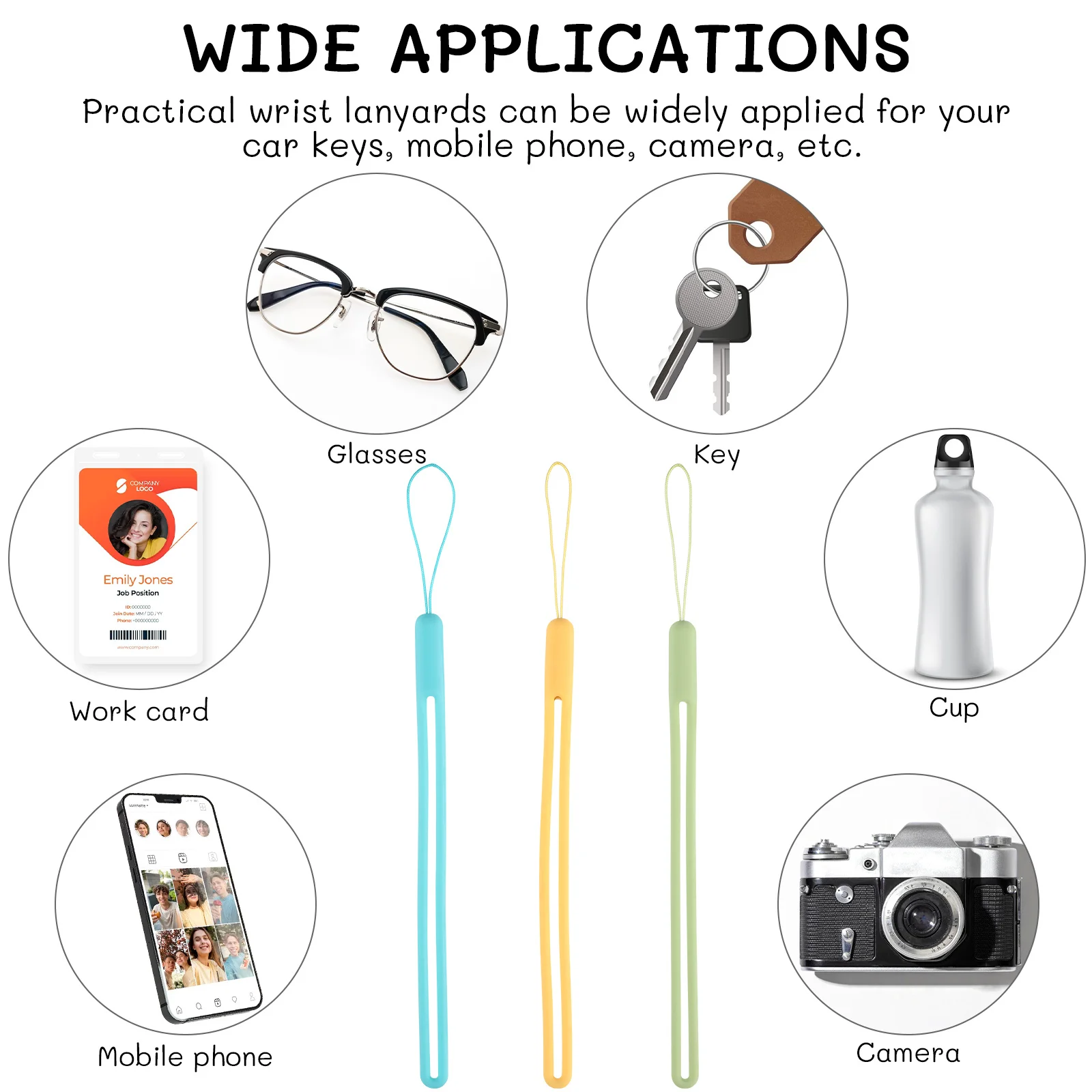 3pcs Lanyards Silicone Wrist Strap For Mobile Phone Camera Anti-Lost Hand Strap Durable Key Lanyard Wrist Lanyard For Phone