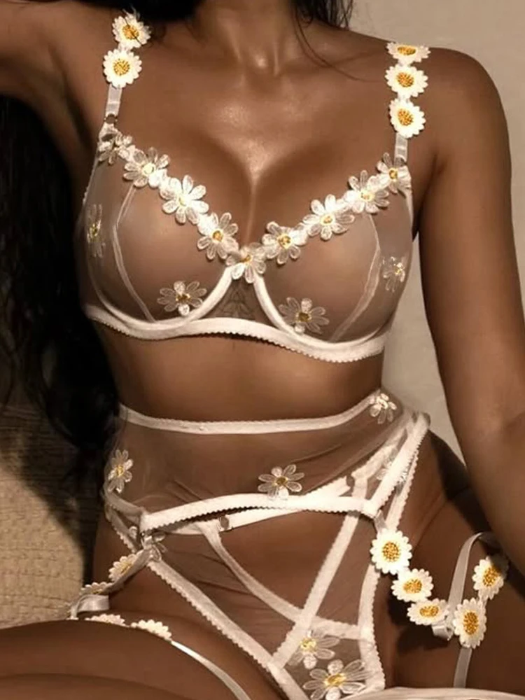 

Belamimi Sexy Embroidered Underwire Push Up Garter Belt Lingerie Set for Womater soluble flower girl clothing mesh perspe