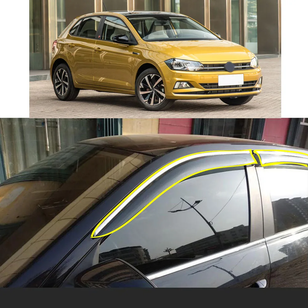 Car Sticker Plastic Window Glass Wind Visor Rain/Sun Guard Vent For VW Volkswagen Polo Plus Hatchback 2018 2019-2020 2021 2022