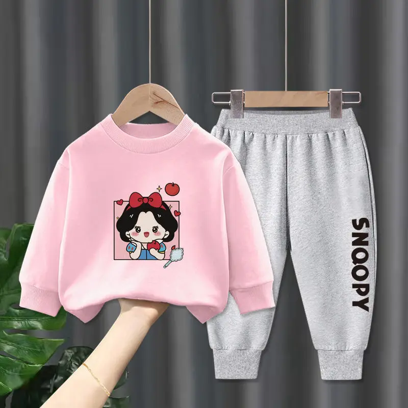 

New Girls Cartoon Sets 2024 Kids Long Sleeve Sports Shirts + Pants Suits Autumn Spring Children‘s Clothing Teen Snow White