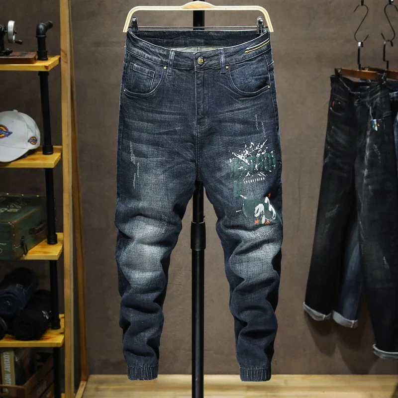 Wide Jeans Men Baggy Man Loose Fit Fashion Printed Desinger Stretch Streetwear Denim Oversized Pants Men's Trousers Trendy,079