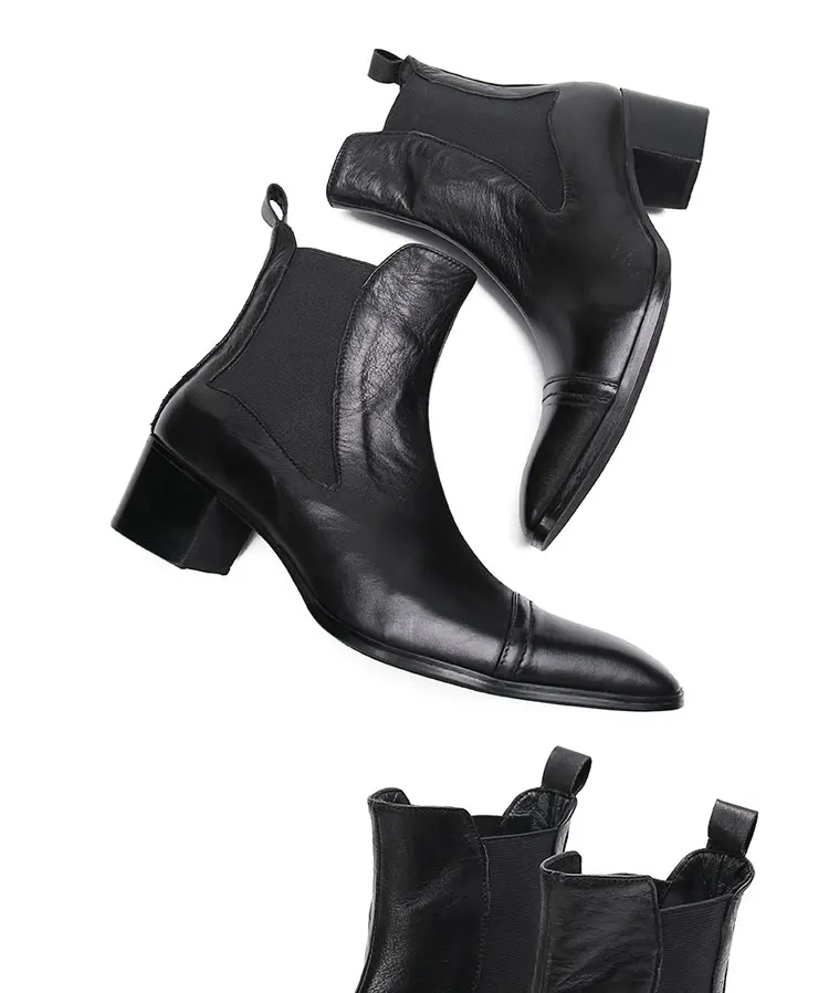 Frühlingsswarze kurze Stiefel mit Krokodilmuster, modische Stiefel, quadratischer Kopf, Lackleder, nackte Chelsea-Kurzstiefel für Herren – Detail 16