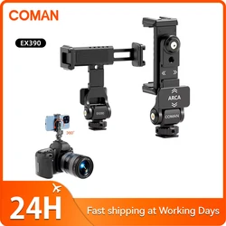 COMAN EX390 Metal Phone Holder Clamp With Cold Shoe Arca 360°Rotatable Tripod Mount Clip For DSLR Camera Vlog Photography Mic
