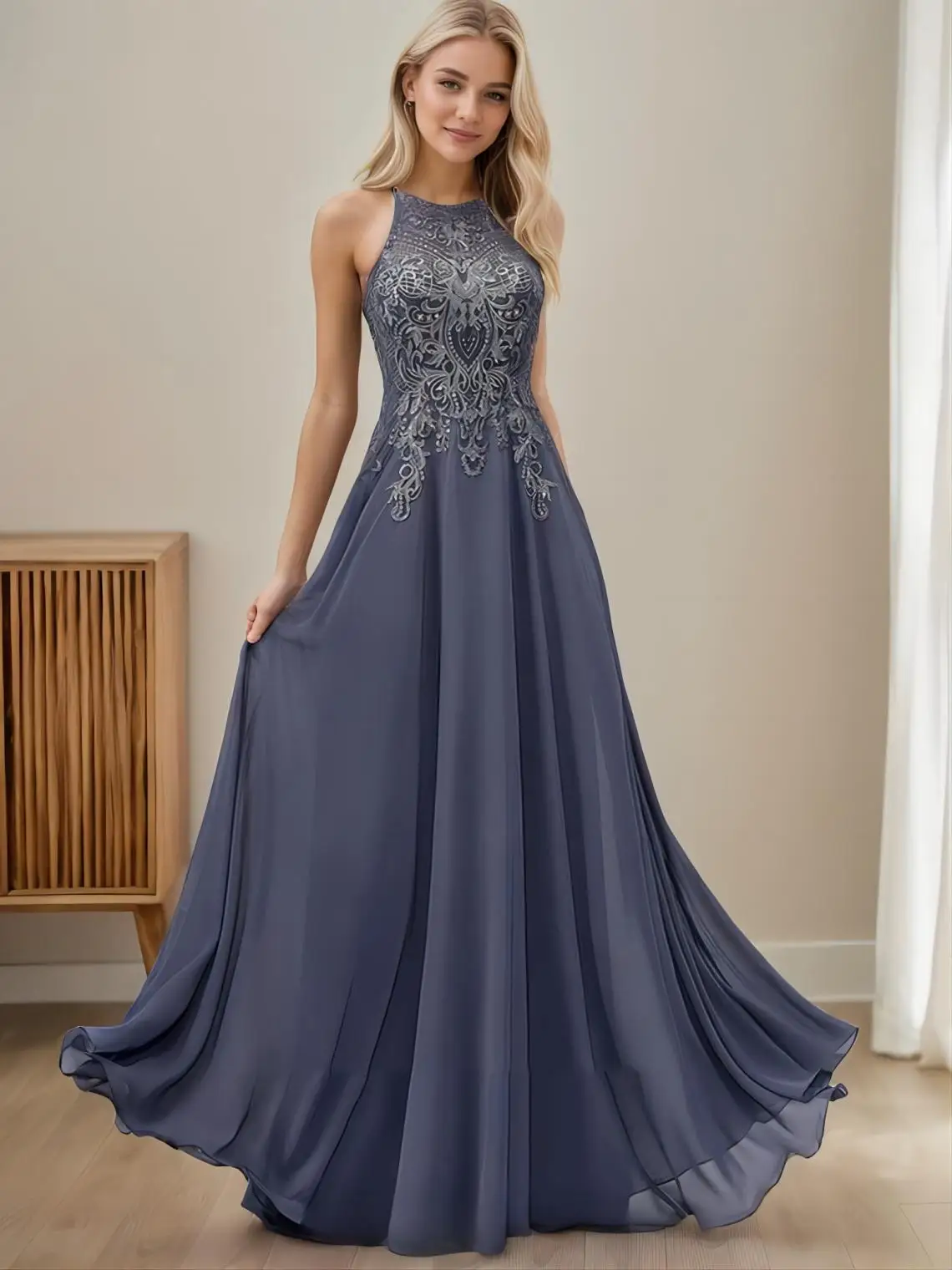 

Elegant A-Line Prom Evening Dress Sleeveless Halter Neck Sequin Appliques Chiffon Floor-Length Formal Gown 2025 Free Customized