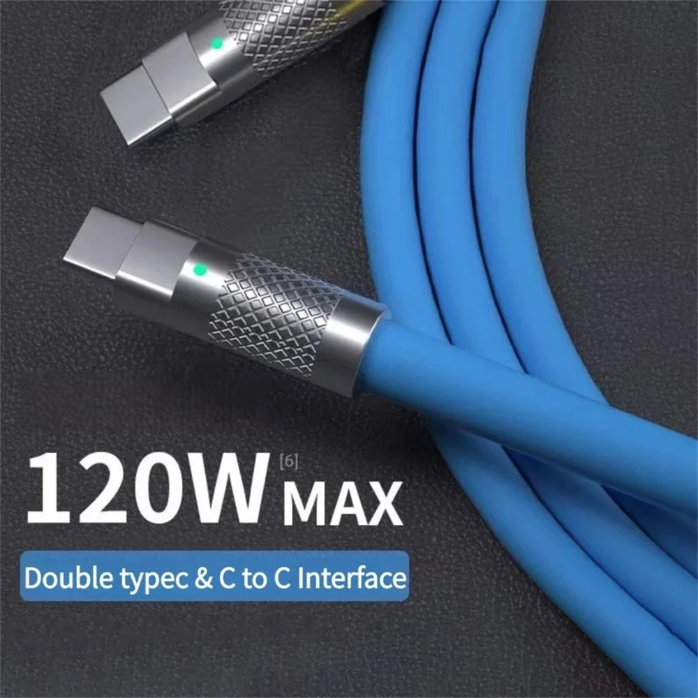 UKGO 120W 6A Super Fast Charge PD Type-C Liquid Silicone Cable Quick Charge USB C to C Charger Cable Mobile Cell Phone Data Wire