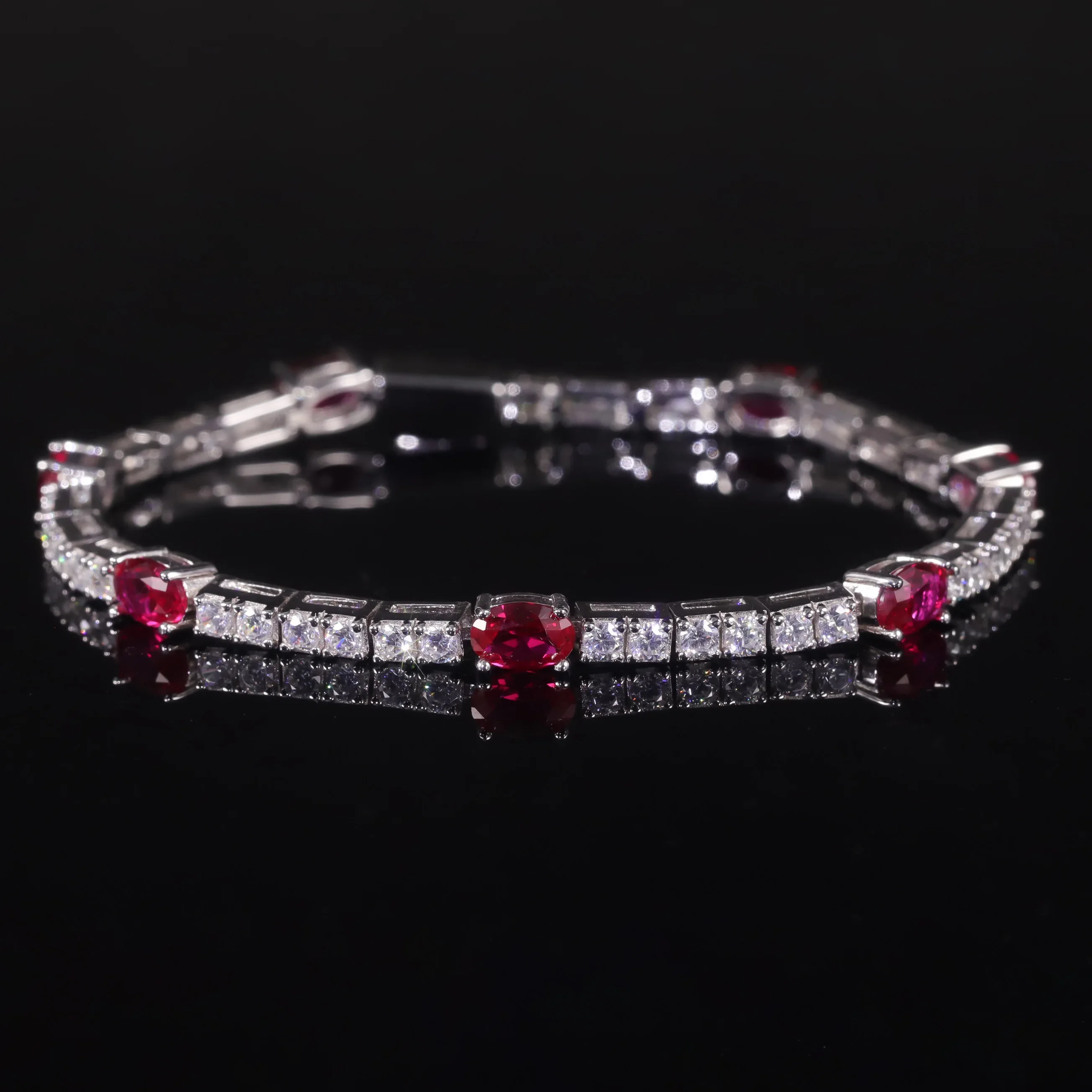 GEM'S BALLET 925 Sterling Silver Birthstone Bracelet Lab Grown Ruby Tennis Bracelet Fancy Party Wear Bracelet Gift For Women