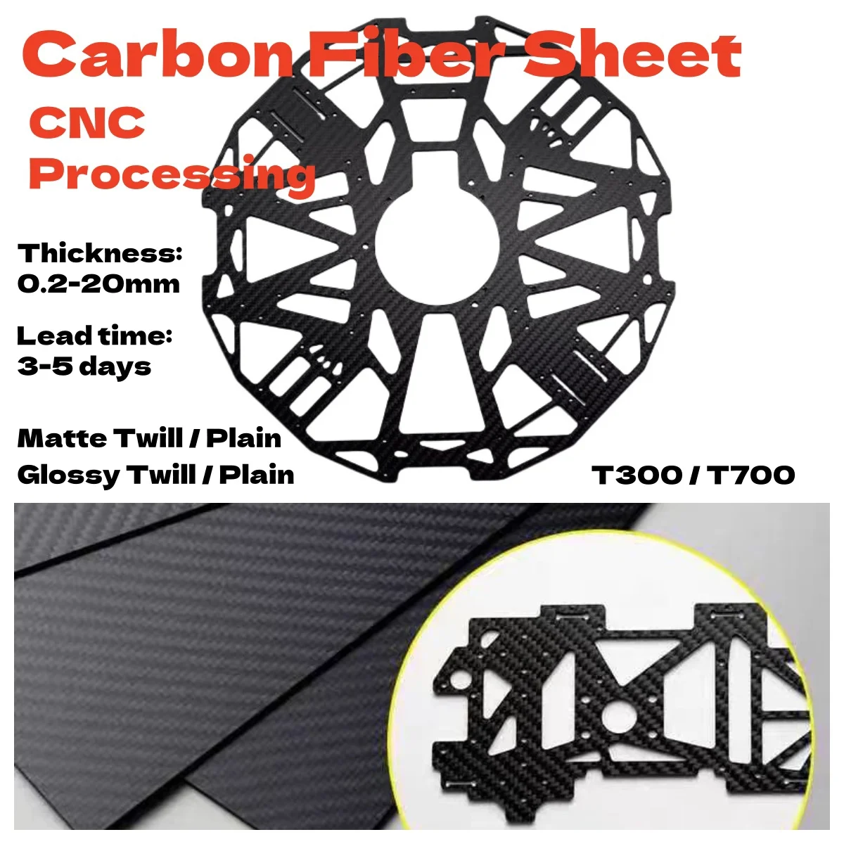 

Customized Carbon Fiber Sheet Plate Cutting Processing CNC Milling Machining Engrave Carve Drone Frame Arm T700 T300