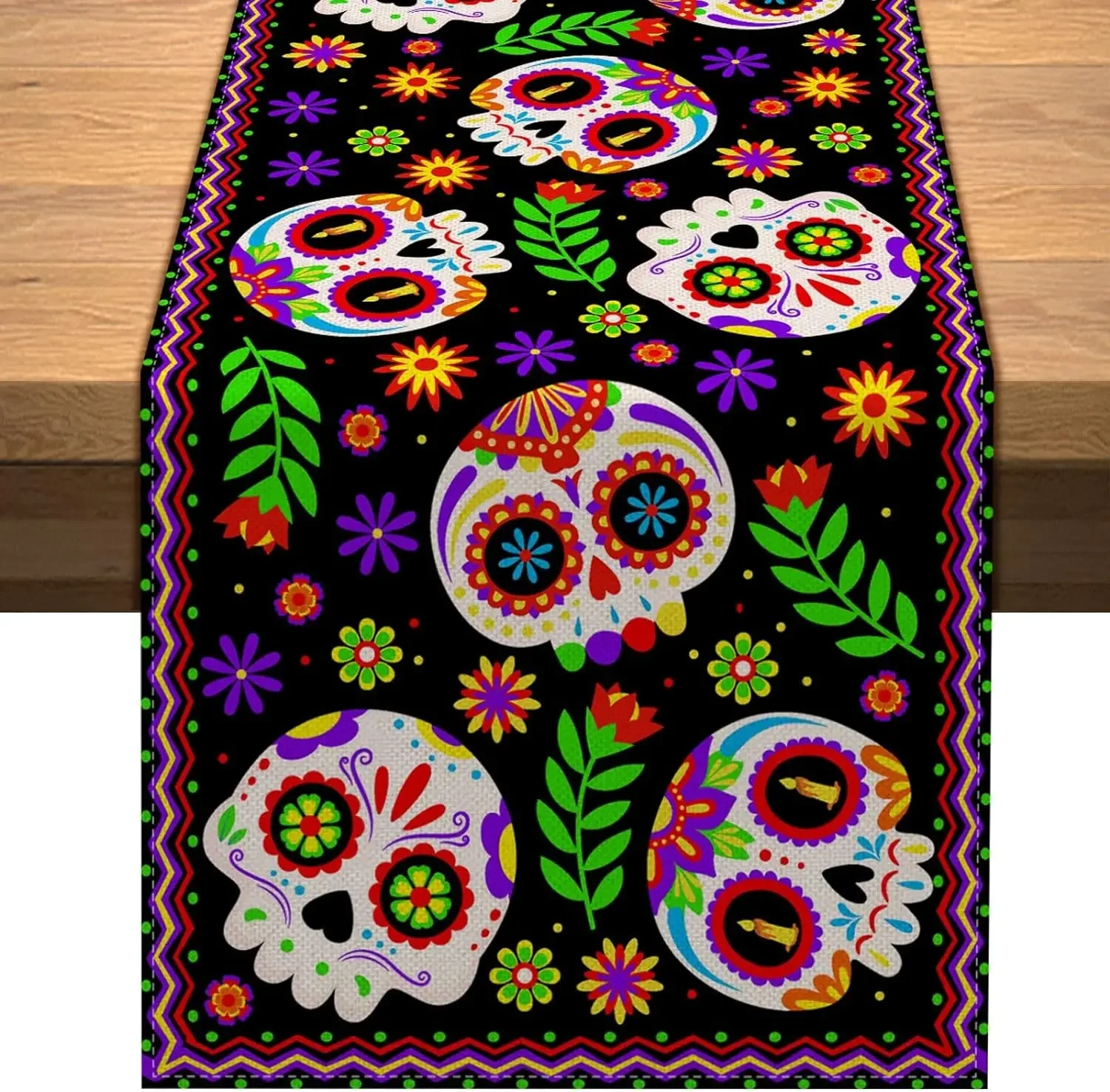 

Mexican Day of The Dead Linen Table Runners Table Decor Sugar Skull Dia De Los Muertos Dining Table Runners Halloween Decoration